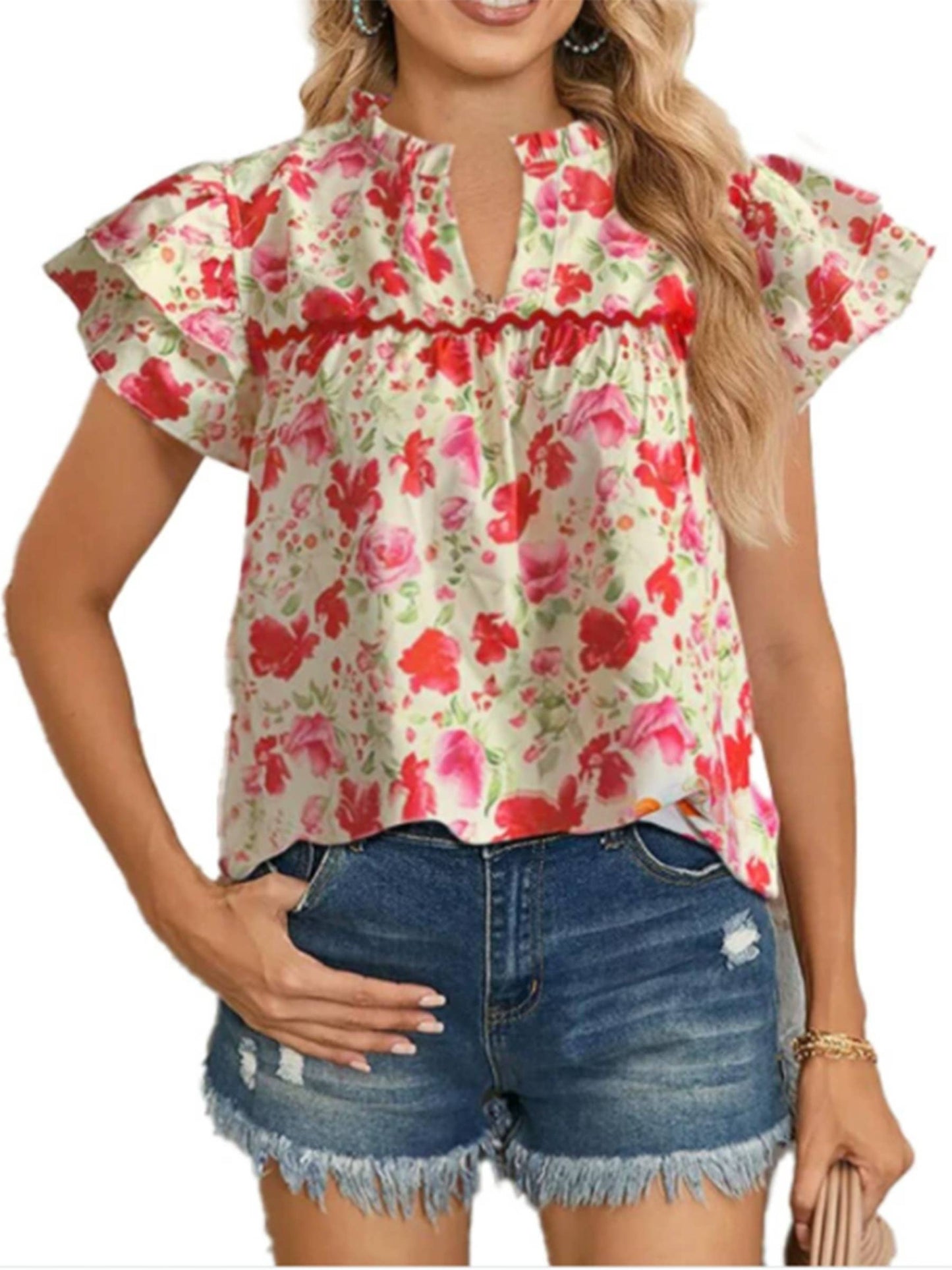 Folded V-neck Pullover Top: Pink
