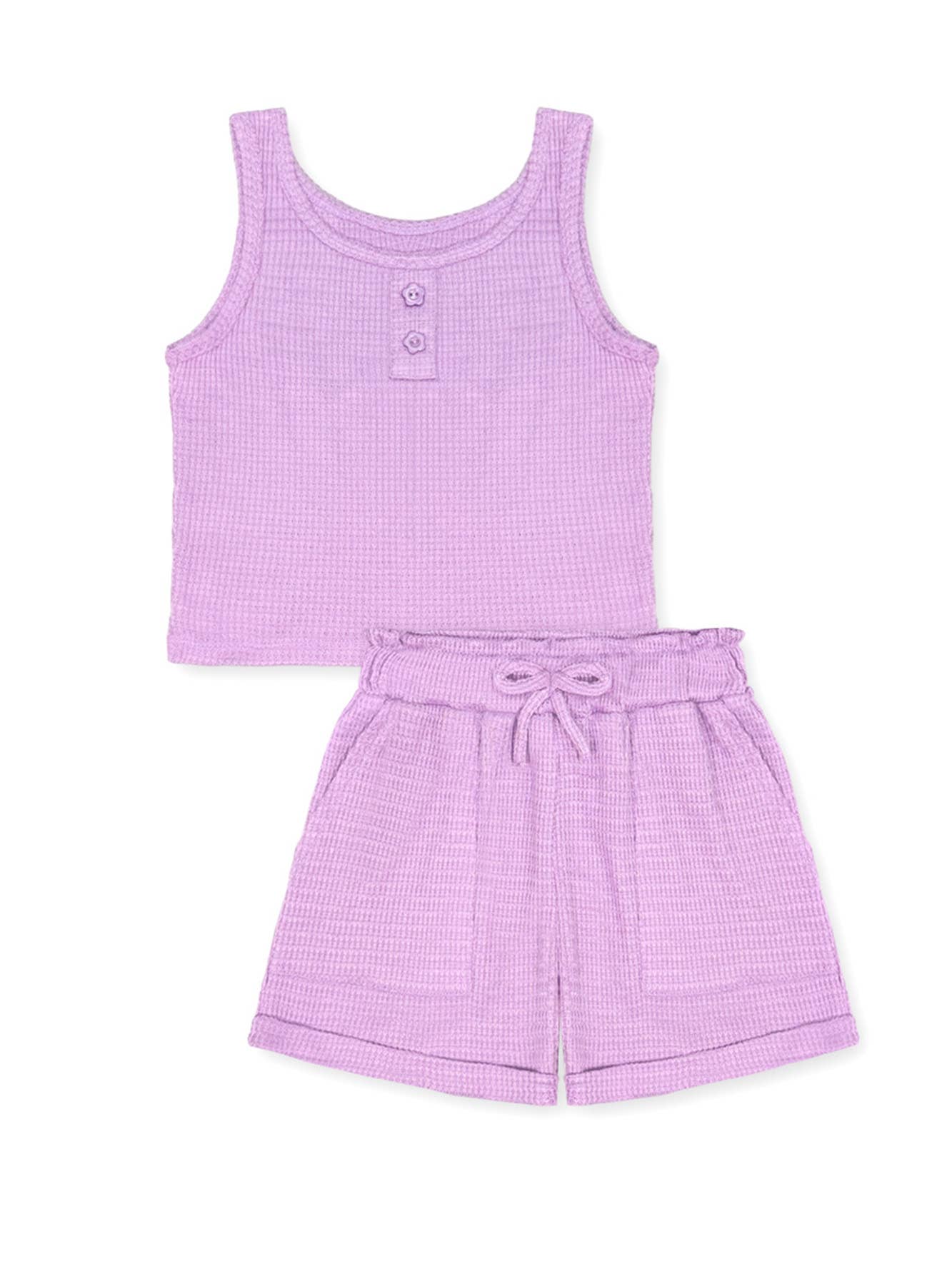 GKSS-D24-3335B- Girl's 2 pc Waffle Knit Short Set: Hot Pink