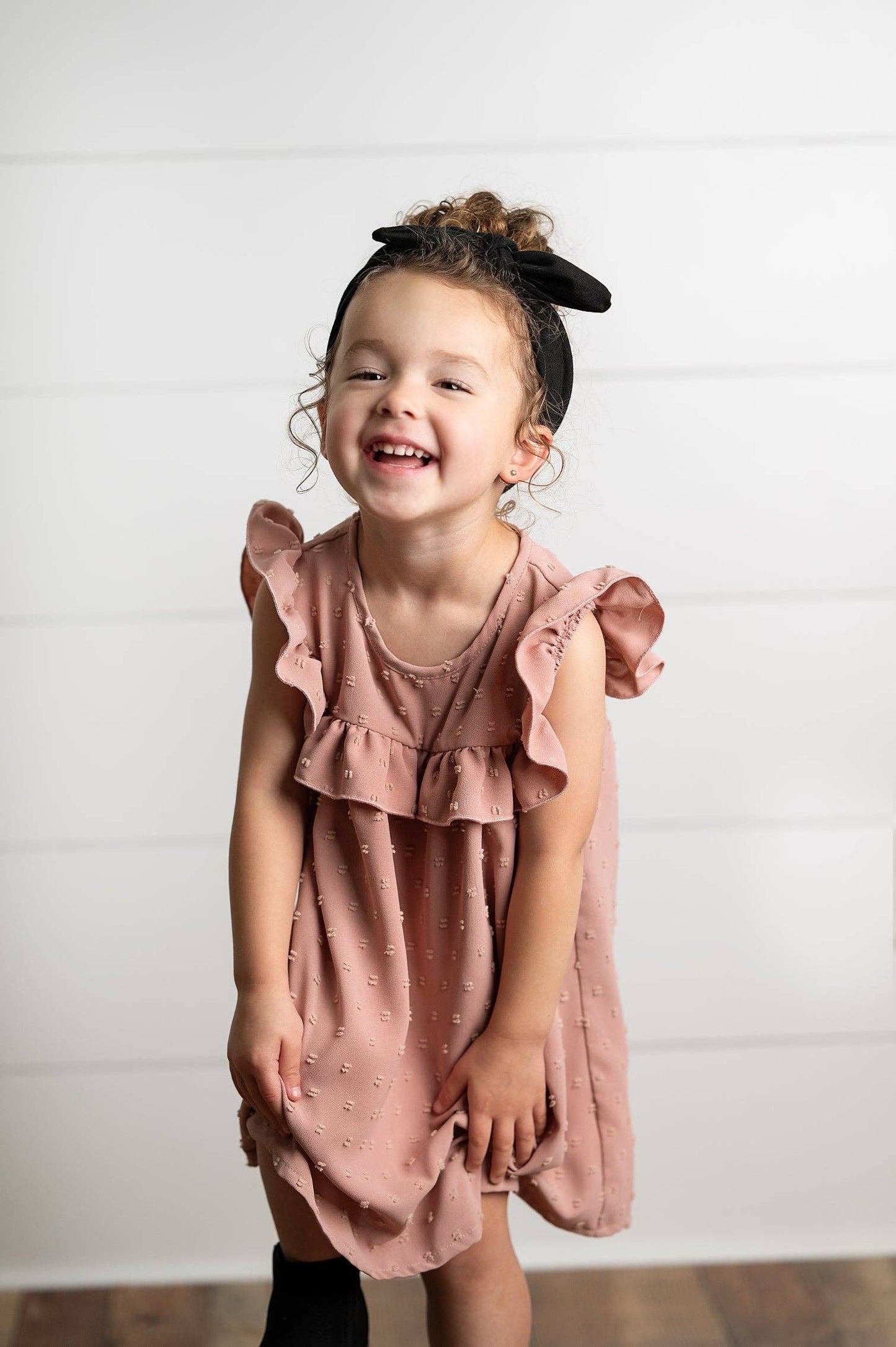 Girls Blush Ruffle Bib Swiss Dot Spring Summer Dress: