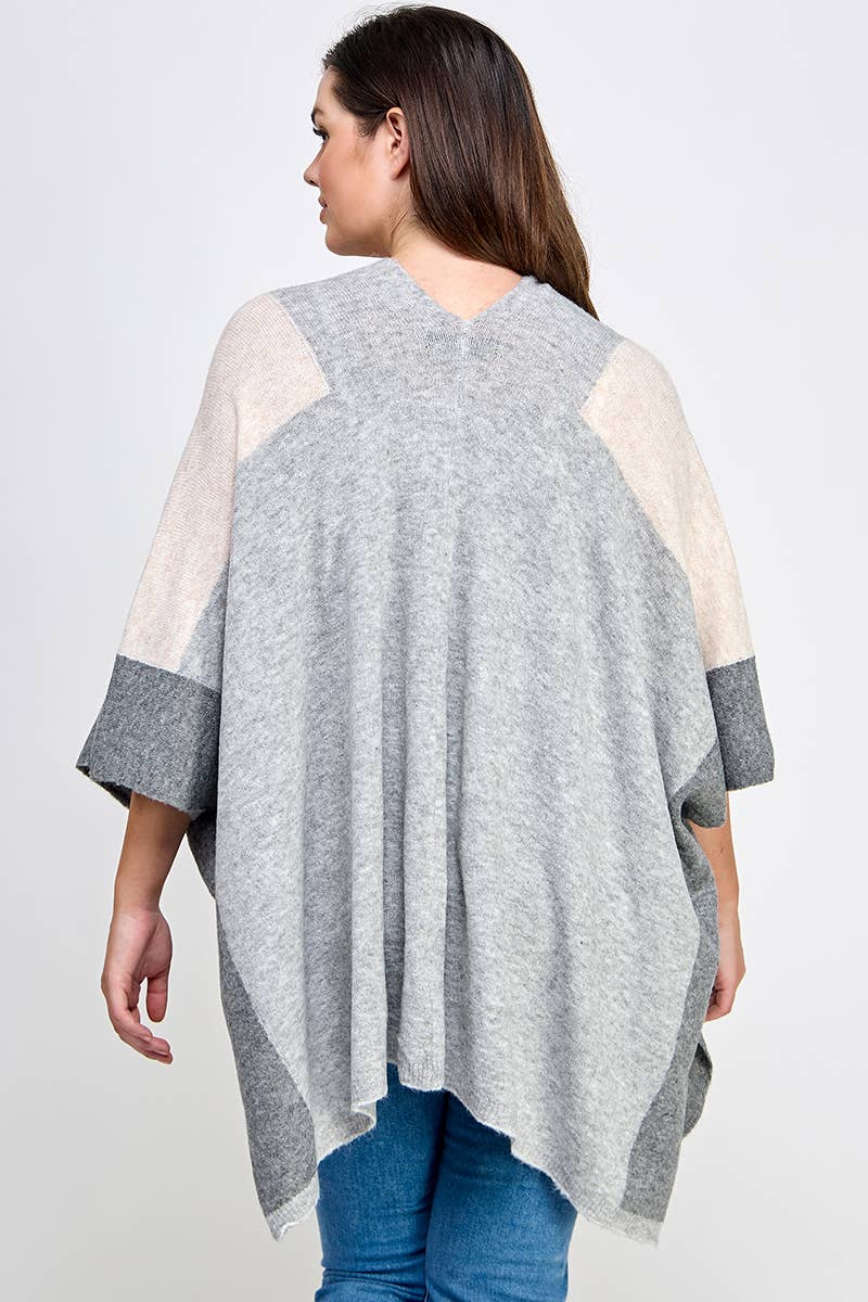 Plus Size Cardigan Colorblock Knit FM2646P-SWC: Oatmeal / Plus Size