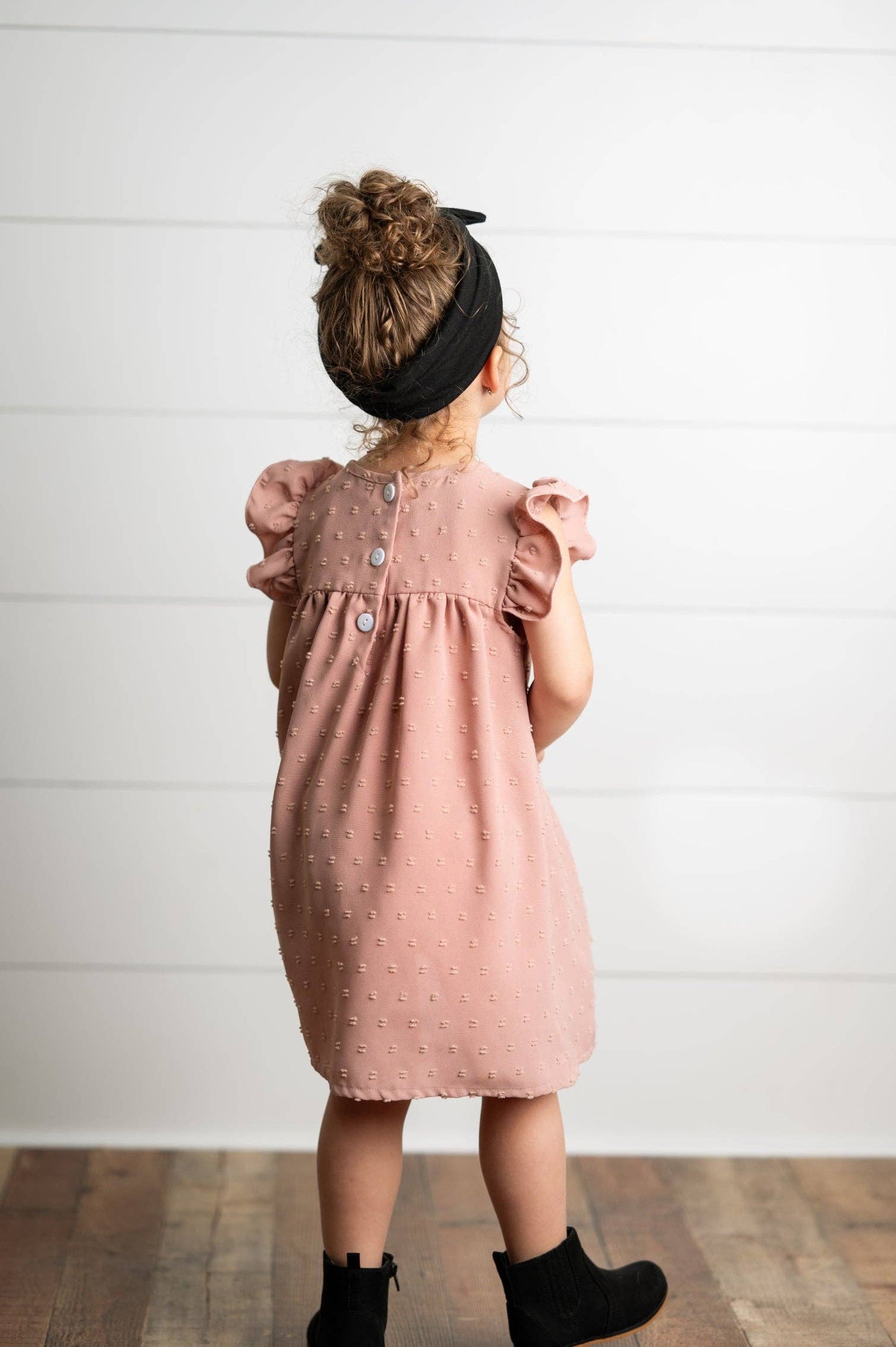 Girls Blush Ruffle Bib Swiss Dot Spring Summer Dress: