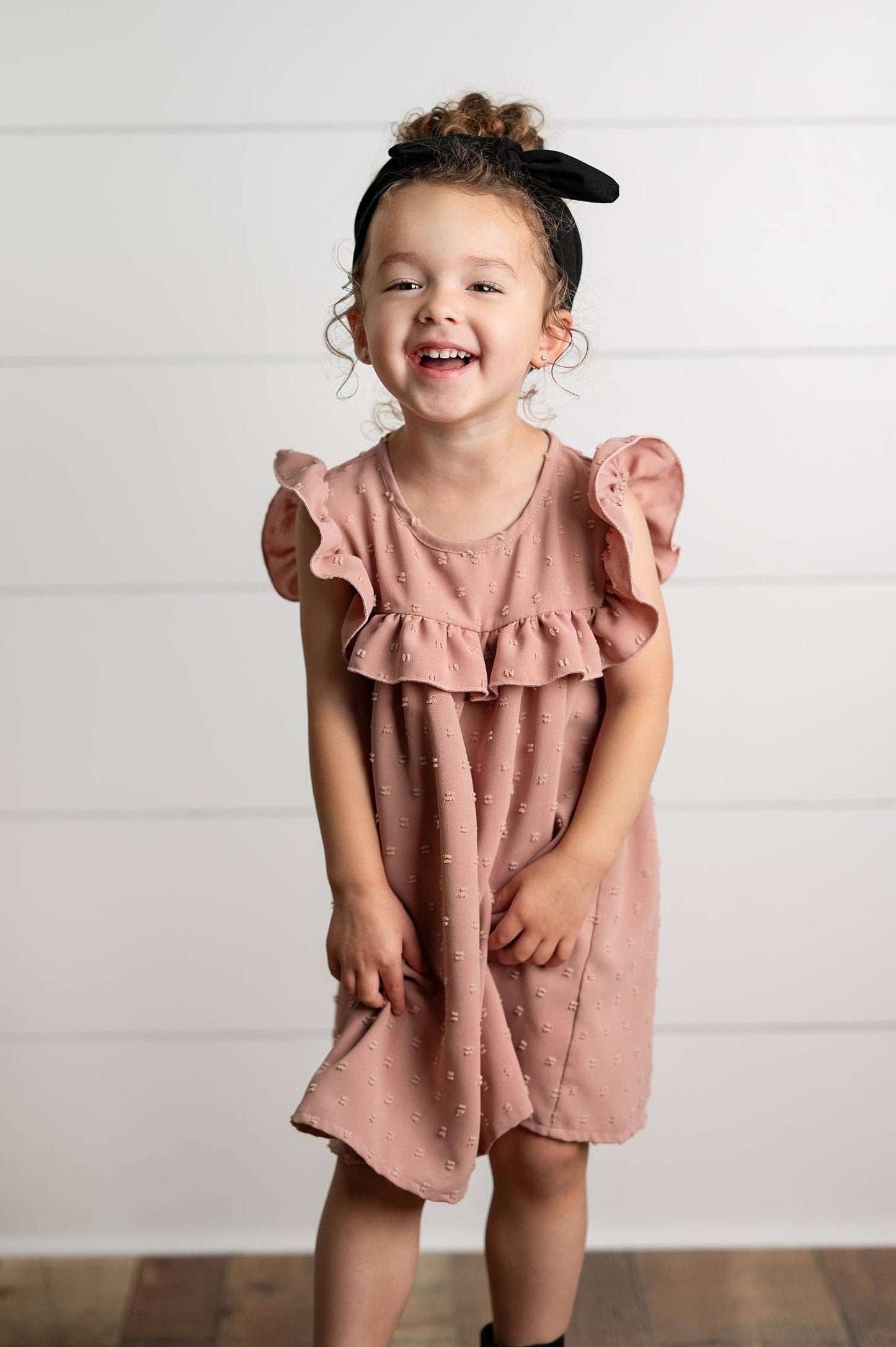 Girls Blush Ruffle Bib Swiss Dot Spring Summer Dress: