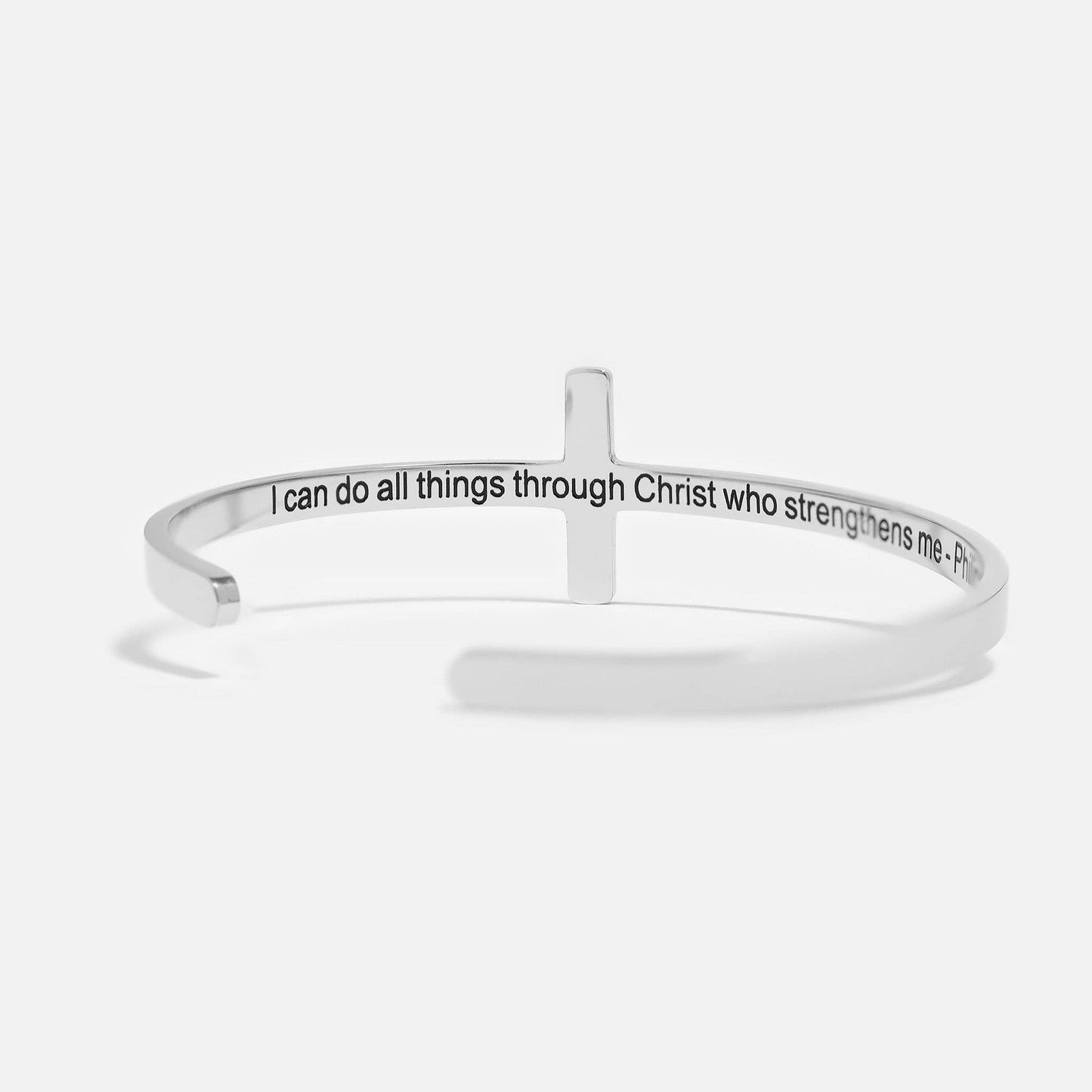 Stainless Steel Cross Cuff Bracelet with Christian Scripture Philippians 4:13: Stainless