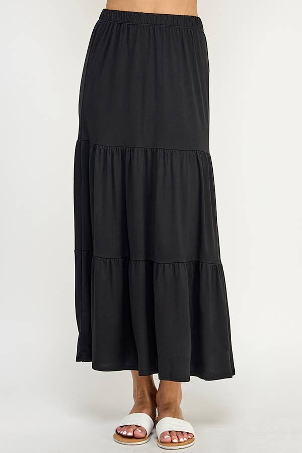 TIERED MIDAXI SKIRT: BLACK