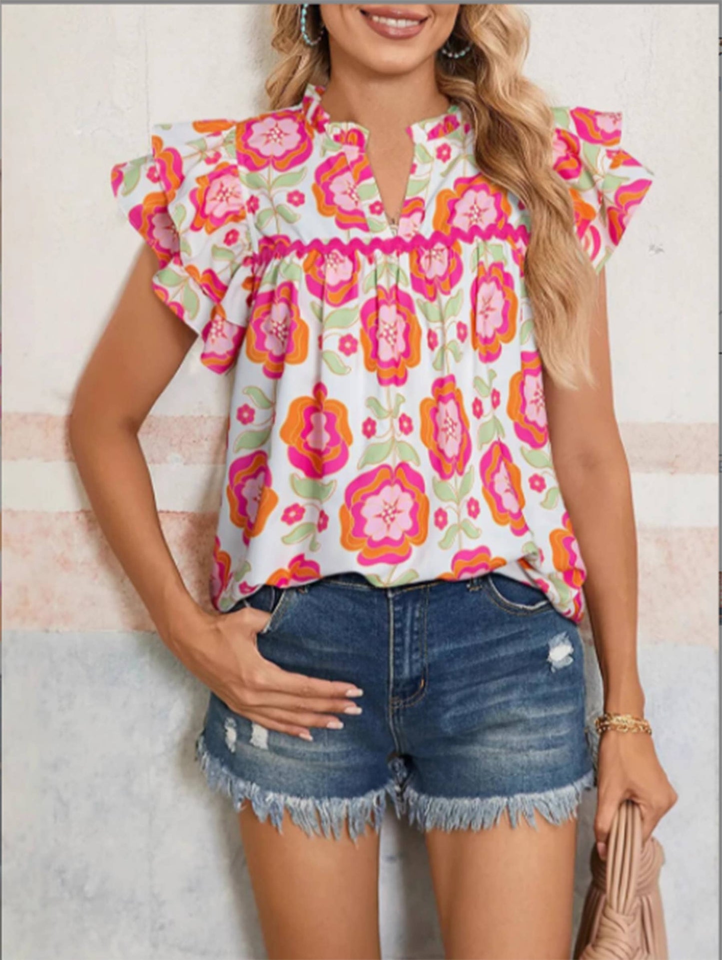 Folded V-neck Pullover Top: Pink