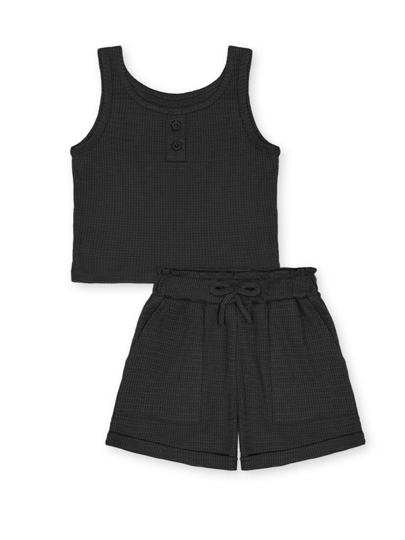 GKSS-D24-3335B- Girl's 2 pc Waffle Knit Short Set: Hot Pink