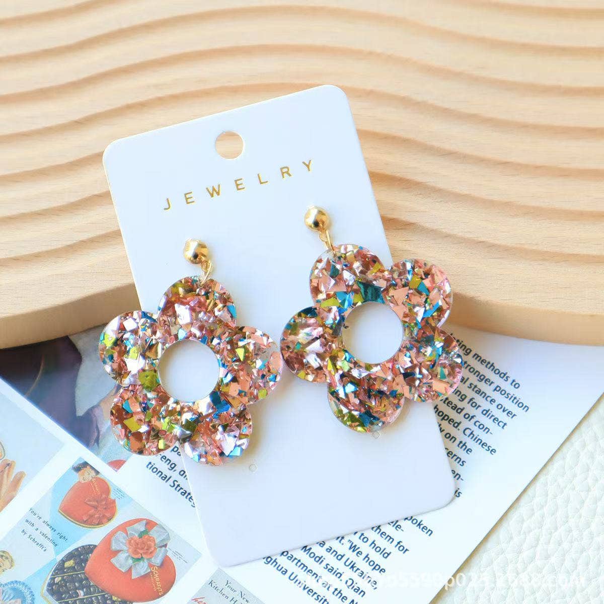 Cute Pair of Glitter Acrylic Flower Earrings for Women