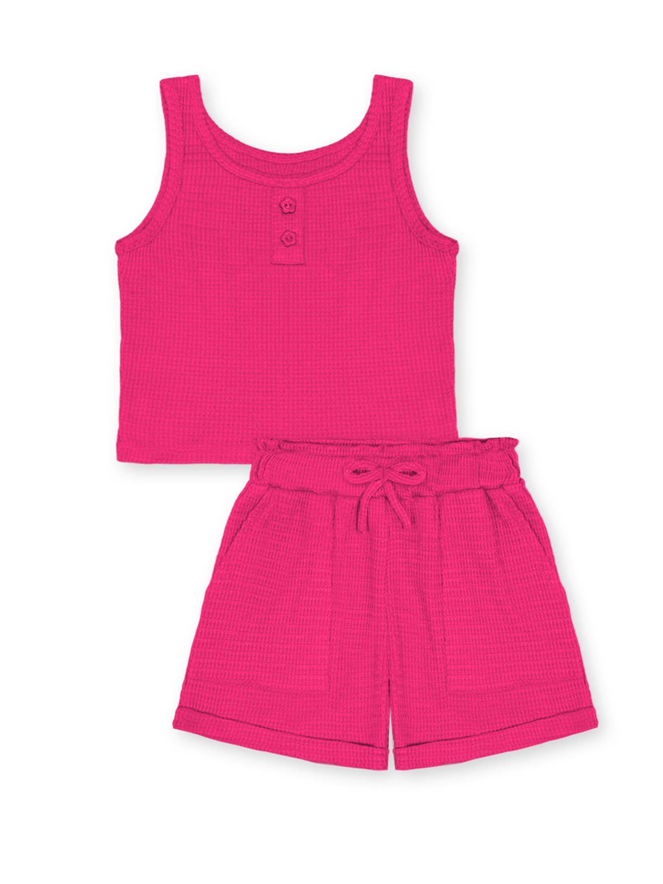 GKSS-D24-3335B- Girl's 2 pc Waffle Knit Short Set: Hot Pink