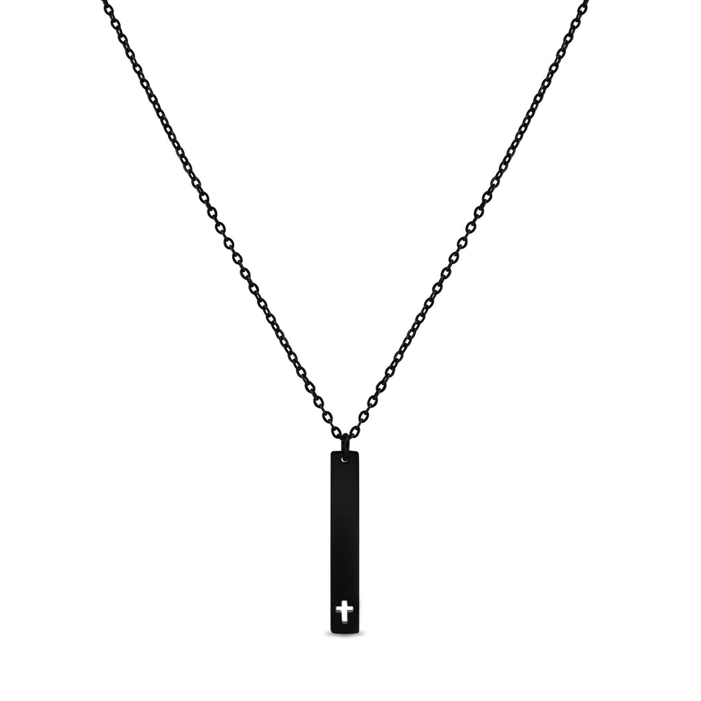 Stainless Steel Vertical Cross Cutout Bar Necklace: Stainless