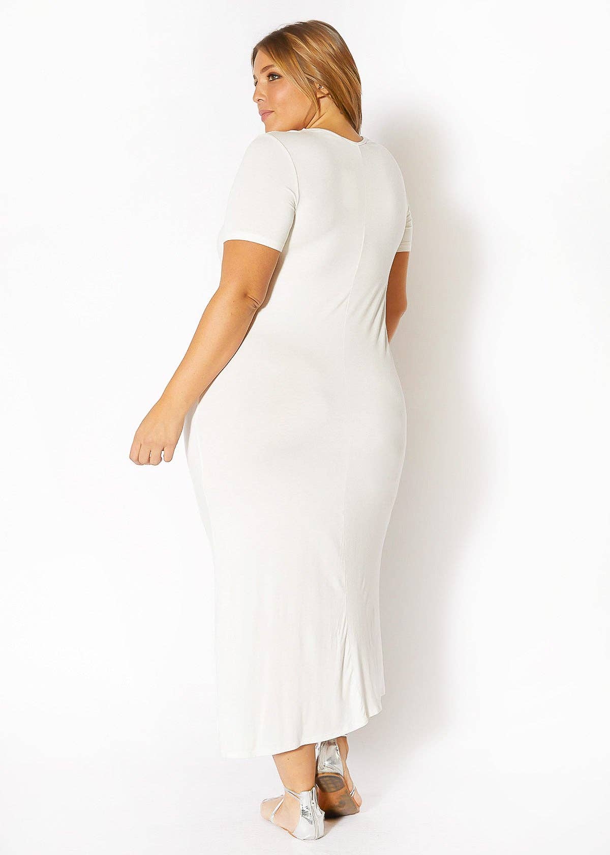 Plus Size V-neck Short Sleeve Maxi Dress With Pockets: Olive /