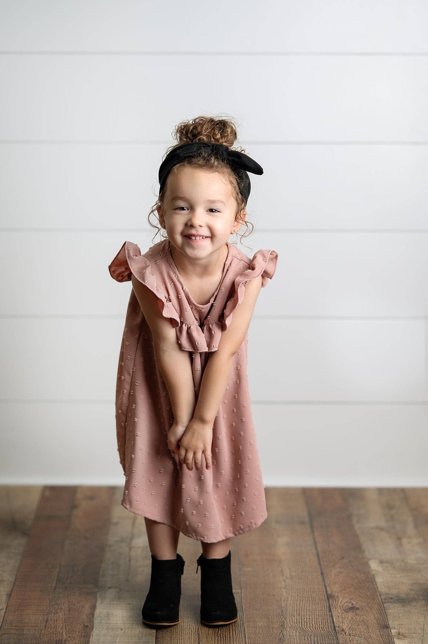 Girls Blush Ruffle Bib Swiss Dot Spring Summer Dress: