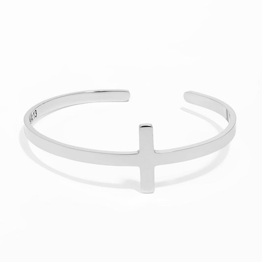 Stainless Steel Cross Cuff Bracelet with Christian Scripture Philippians 4:13: Stainless