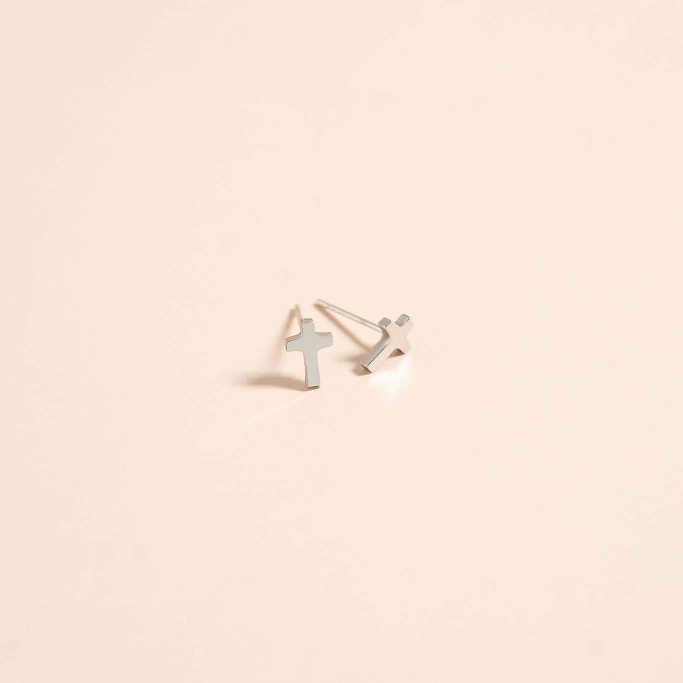 18K Gold PVD Stainless Steel Cross Stud Earrings: Stainless