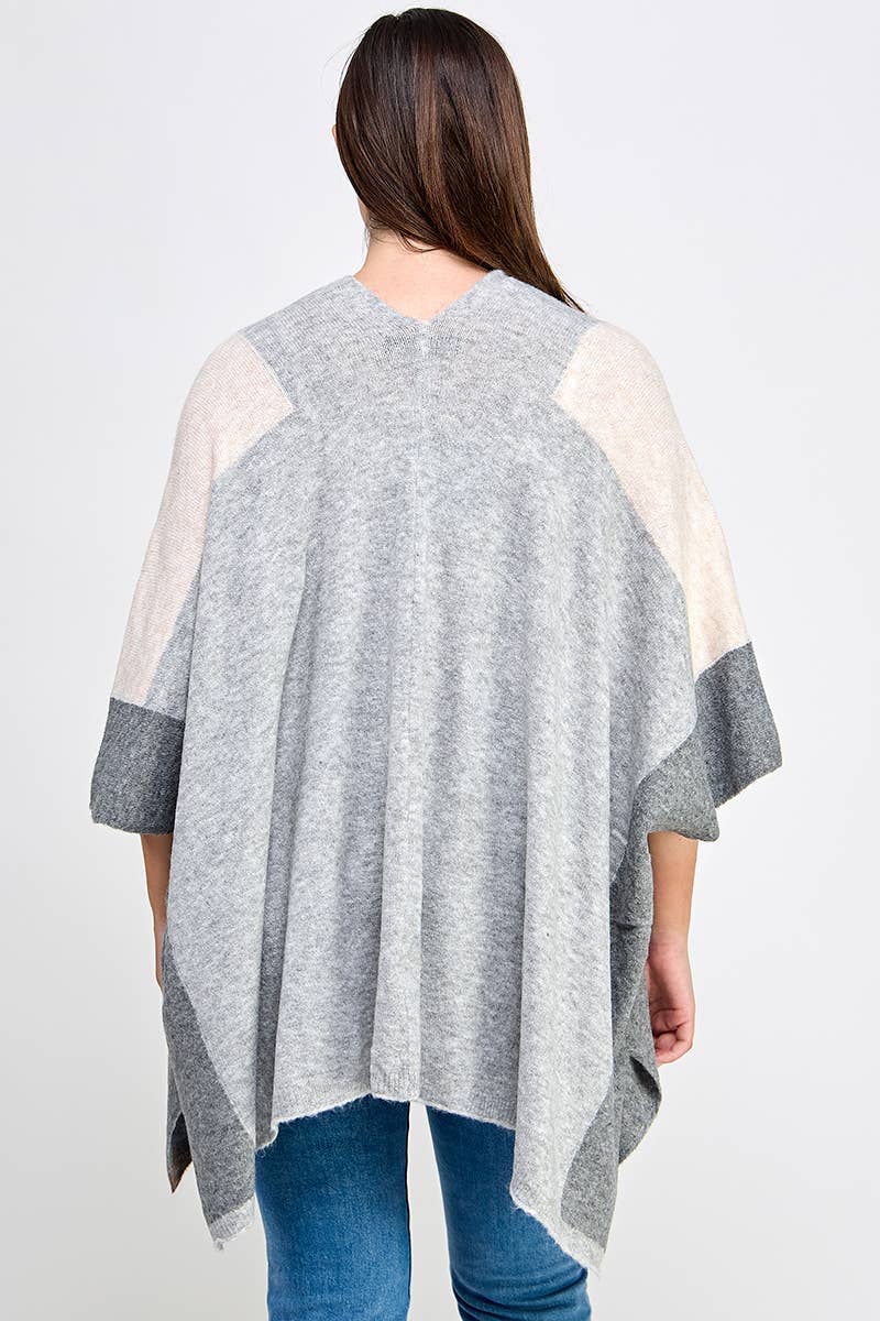 Plus Size Cardigan Colorblock Knit FM2646P-SWC: Oatmeal / Plus Size