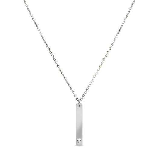 Stainless Steel Vertical Cross Cutout Bar Necklace: Stainless