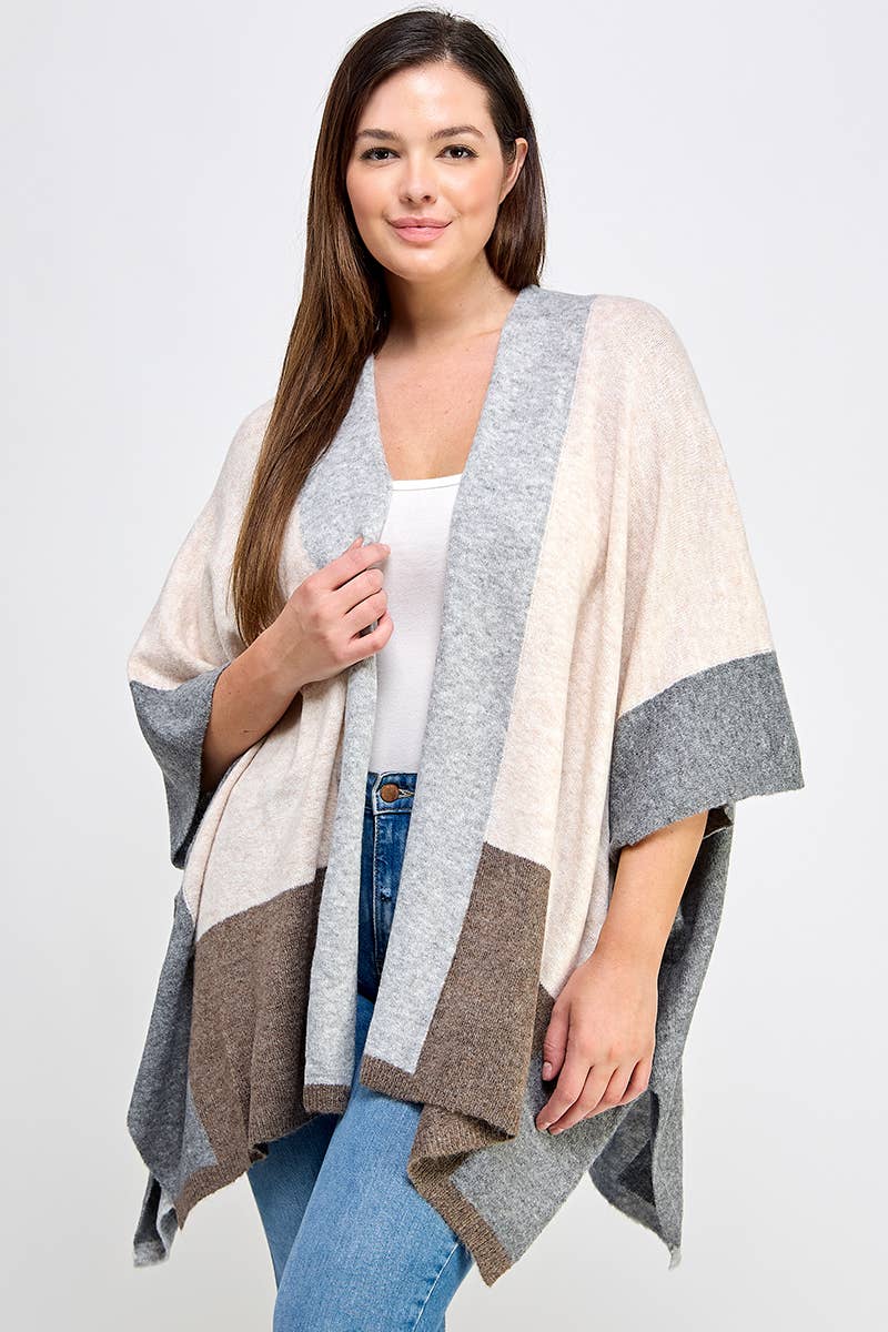 Plus Size Cardigan Colorblock Knit FM2646P-SWC: Oatmeal / Plus Size