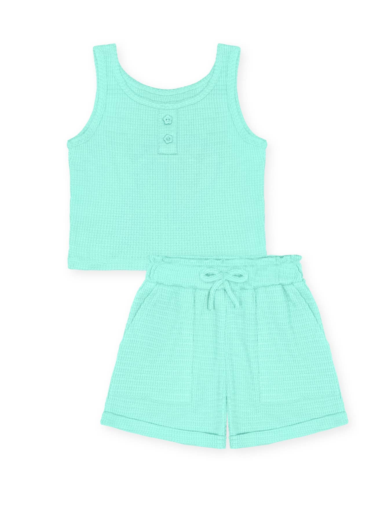 GKSS-D24-3335B- Girl's 2 pc Waffle Knit Short Set: Hot Pink