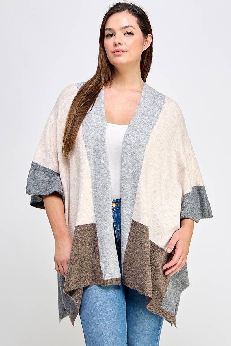 Plus Size Cardigan Colorblock Knit FM2646P-SWC: Oatmeal / Plus Size