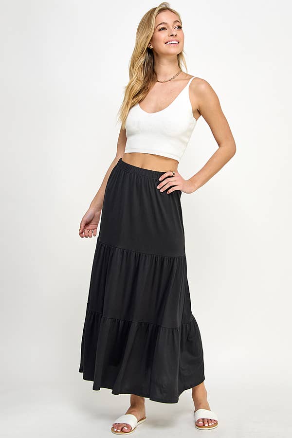 TIERED MIDAXI SKIRT: BLACK