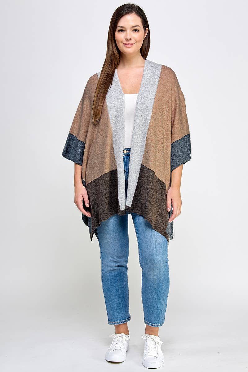 Plus Size Cardigan Colorblock Knit FM2646P-SWC: Oatmeal / Plus Size