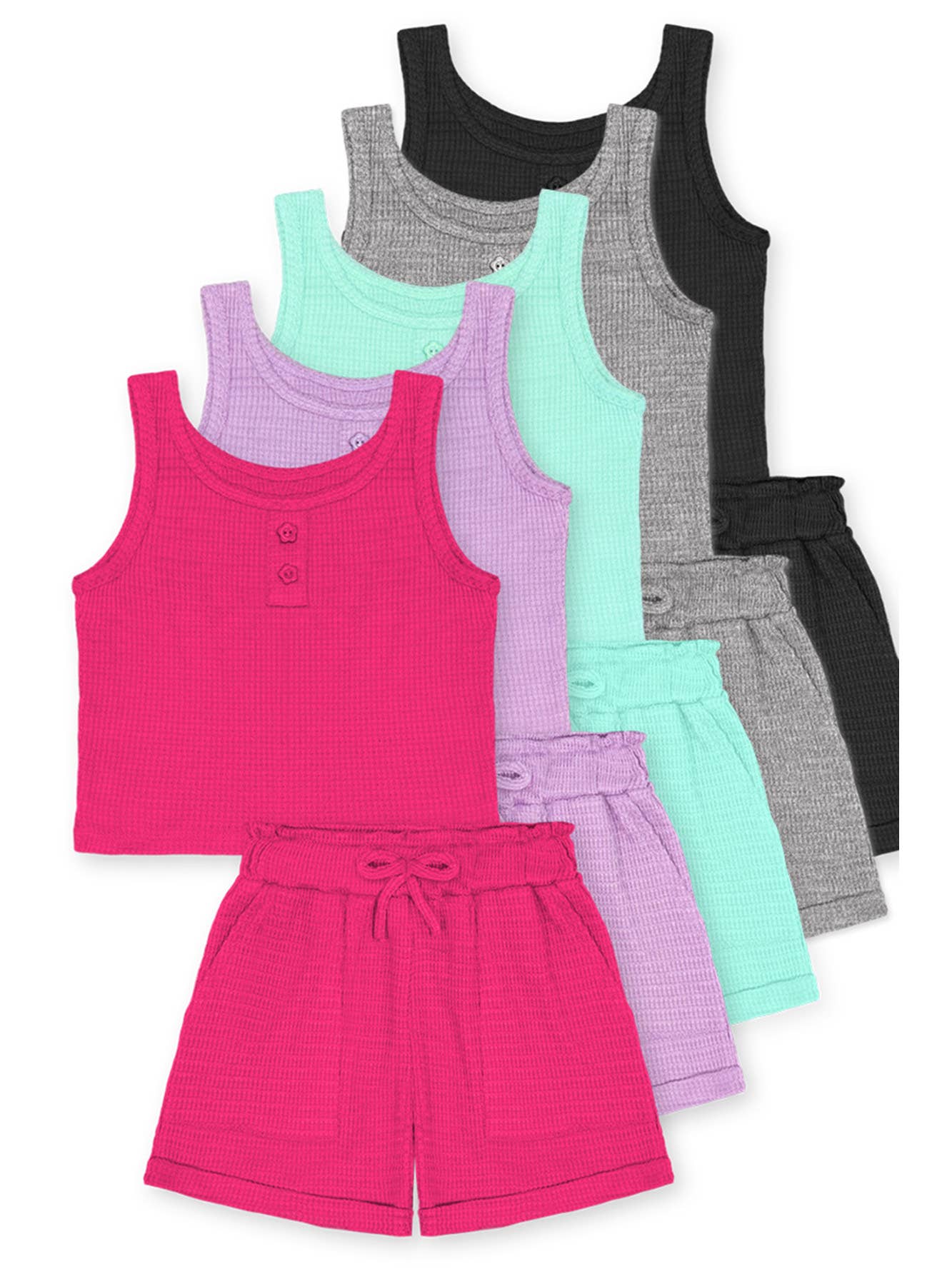 GKSS-D24-3335B- Girl's 2 pc Waffle Knit Short Set: Hot Pink