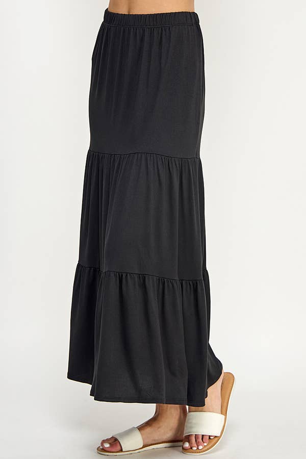 TIERED MIDAXI SKIRT: BLACK