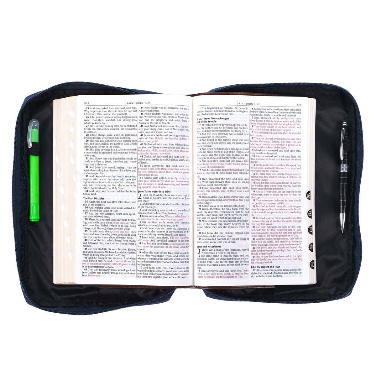 Bible Cover Value Navy/Floral Printed Let Love 1 Cor. 16:14: Medium