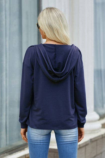Solid Lace Trim Long Sleeve Loose Hoodie: OLIVE / L