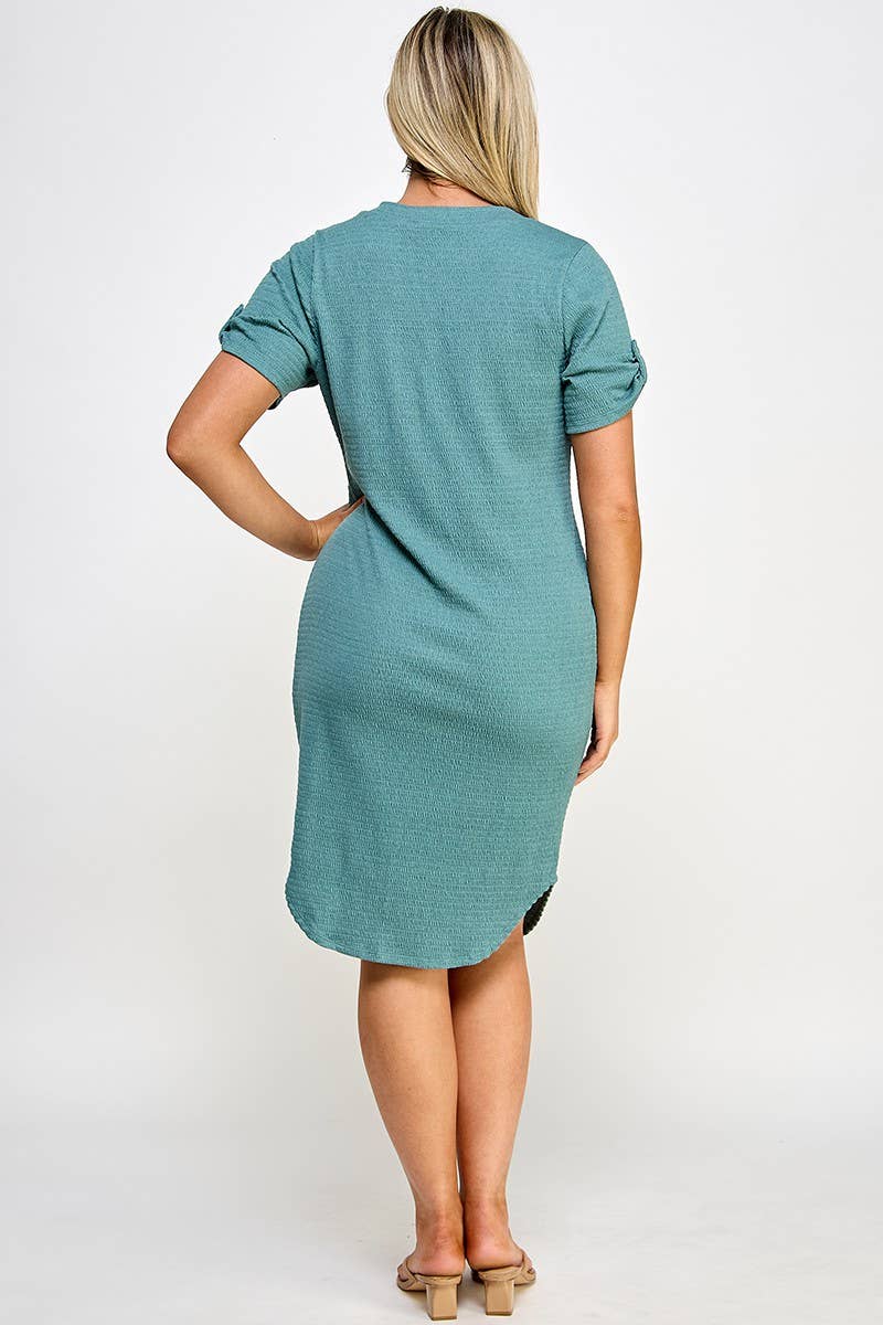 Plus Size Smocked V-neck Shirt Tail Dress PL2463P-D: Black / Plus Size