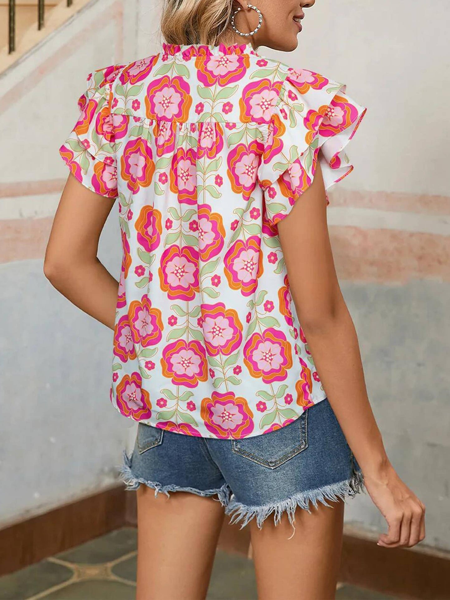 Folded V-neck Pullover Top: Pink