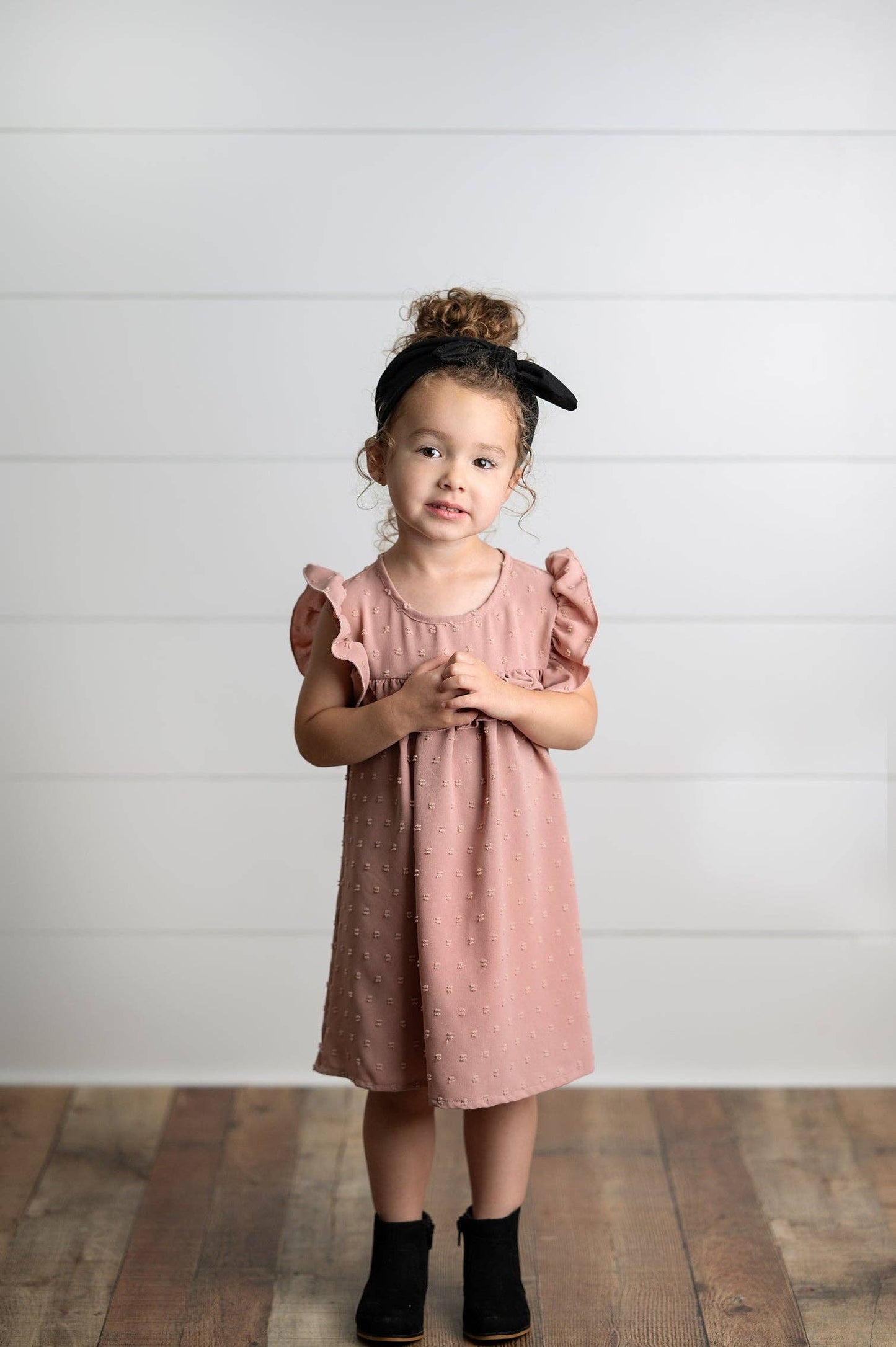 Girls Blush Ruffle Bib Swiss Dot Spring Summer Dress: