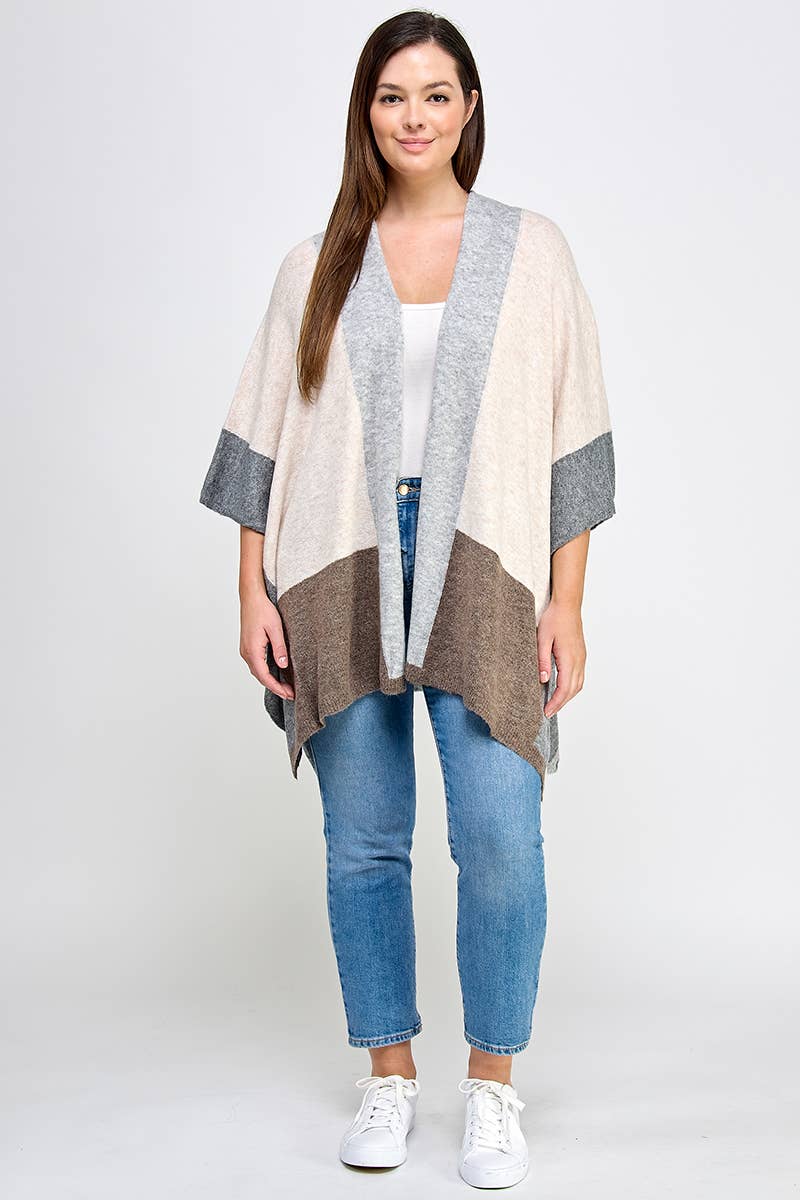 Plus Size Cardigan Colorblock Knit FM2646P-SWC: Oatmeal / Plus Size