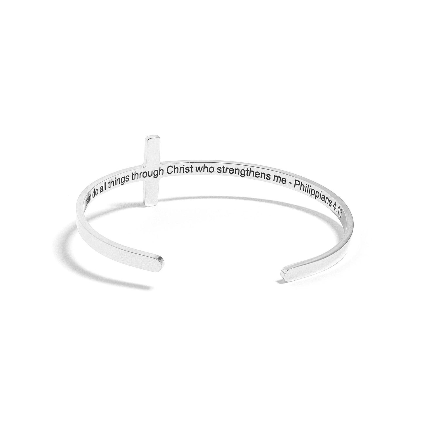 Stainless Steel Cross Cuff Bracelet with Christian Scripture Philippians 4:13: Stainless