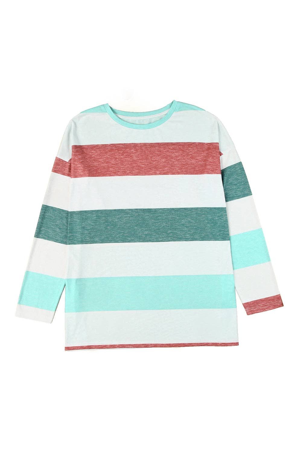 Stripe Colorblock Pullover Top Plus Size: Green / 95%Polyester+5%Elastane