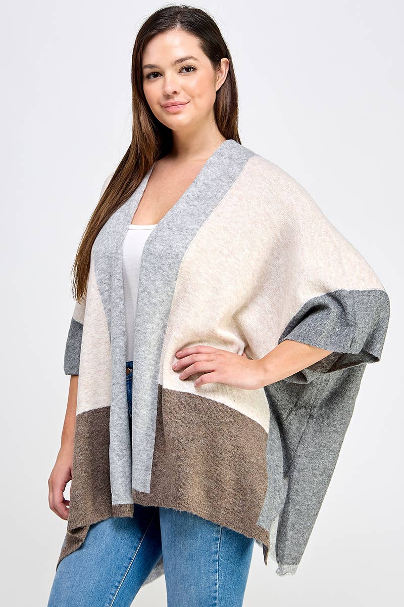 Plus Size Cardigan Colorblock Knit FM2646P-SWC: Oatmeal / Plus Size