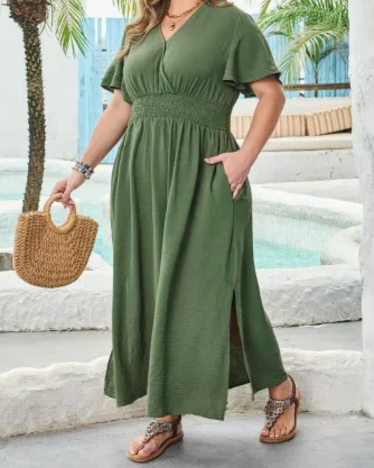 Shirred High Waist Dress
