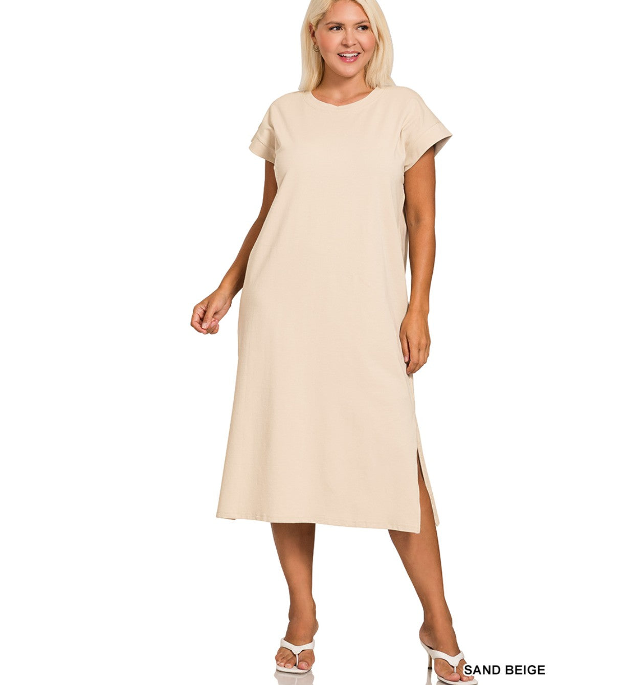Plus Round Neck Short Sleeve pocketed dress