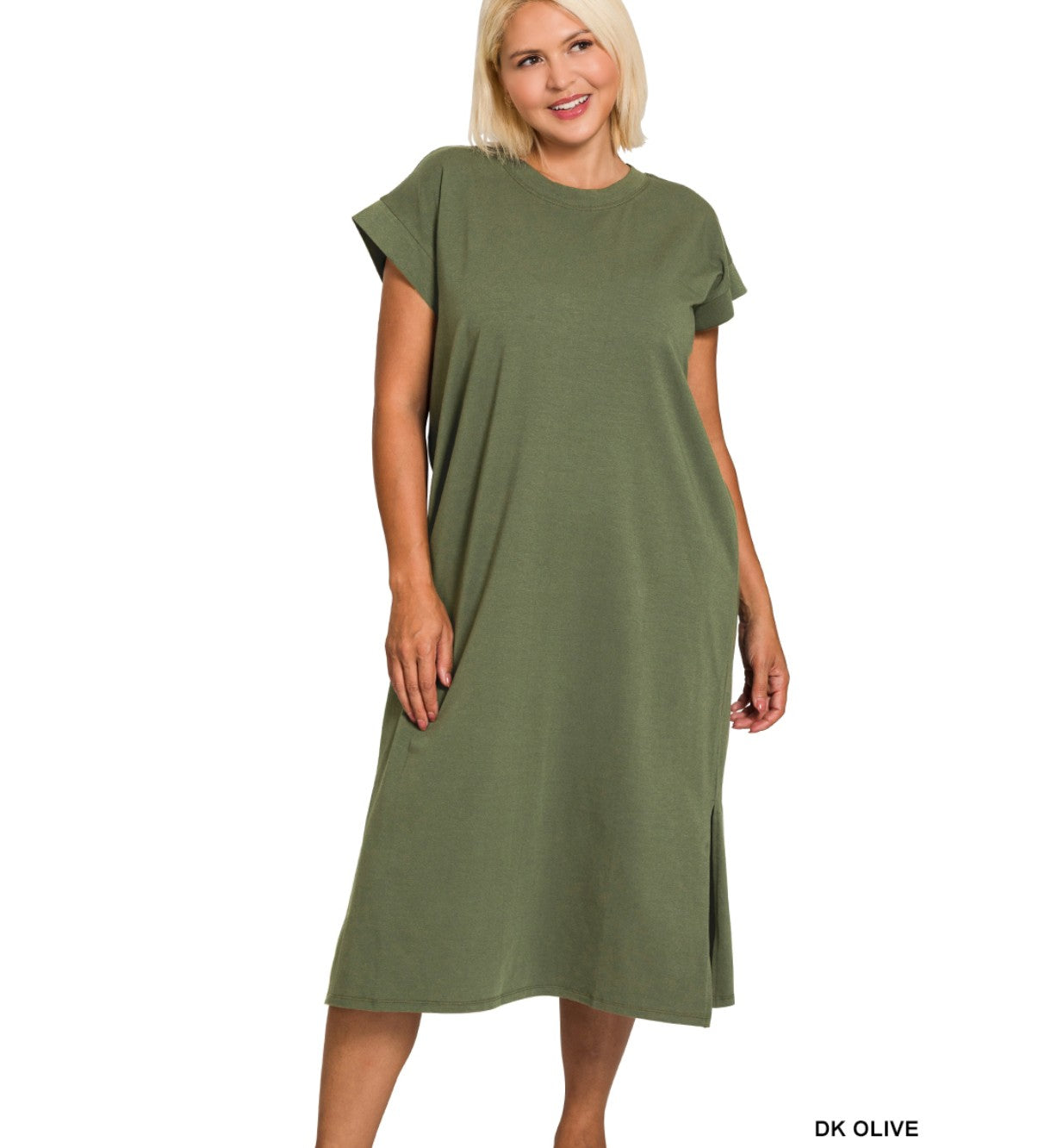 Plus Round Neck Short Sleeve pocketed dress