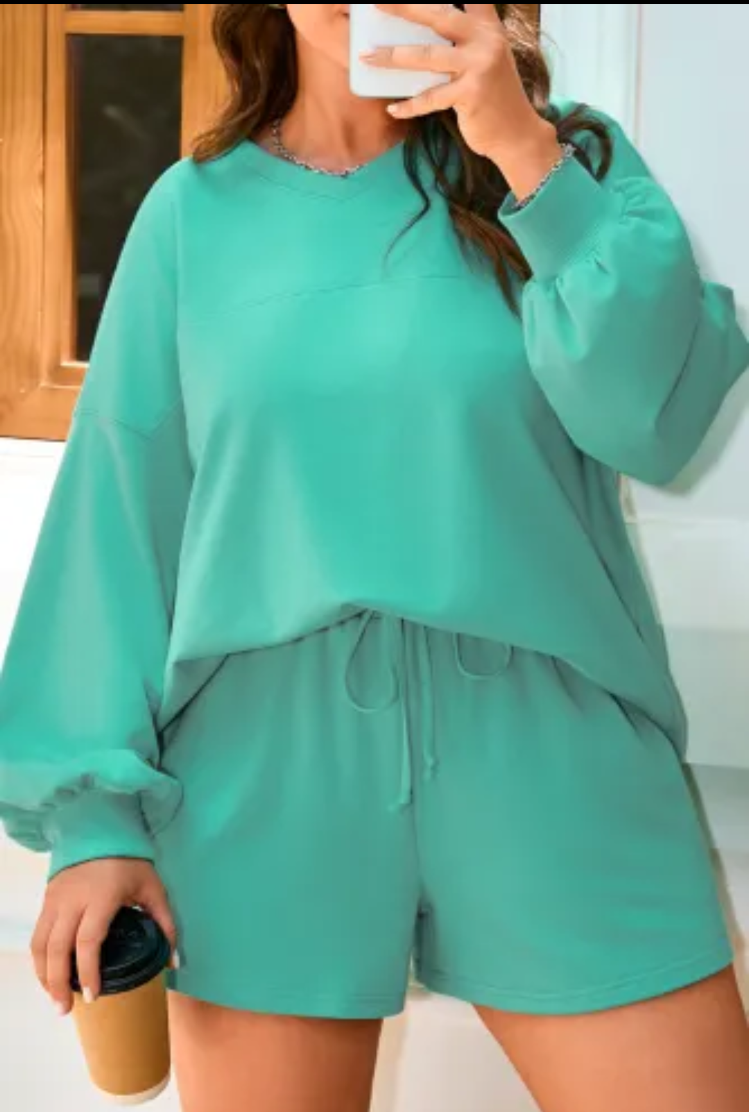 Drop Shoulder V Neck Top and Shorts