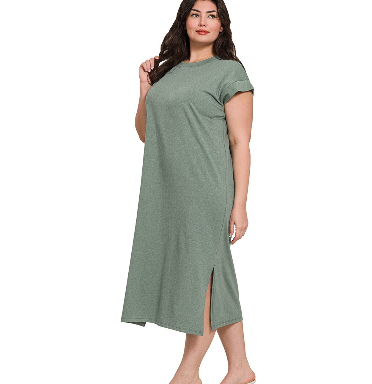 Plus Round Neck Short Sleeve pocketed dress
