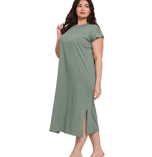 Plus Round Neck Short Sleeve pocketed dress