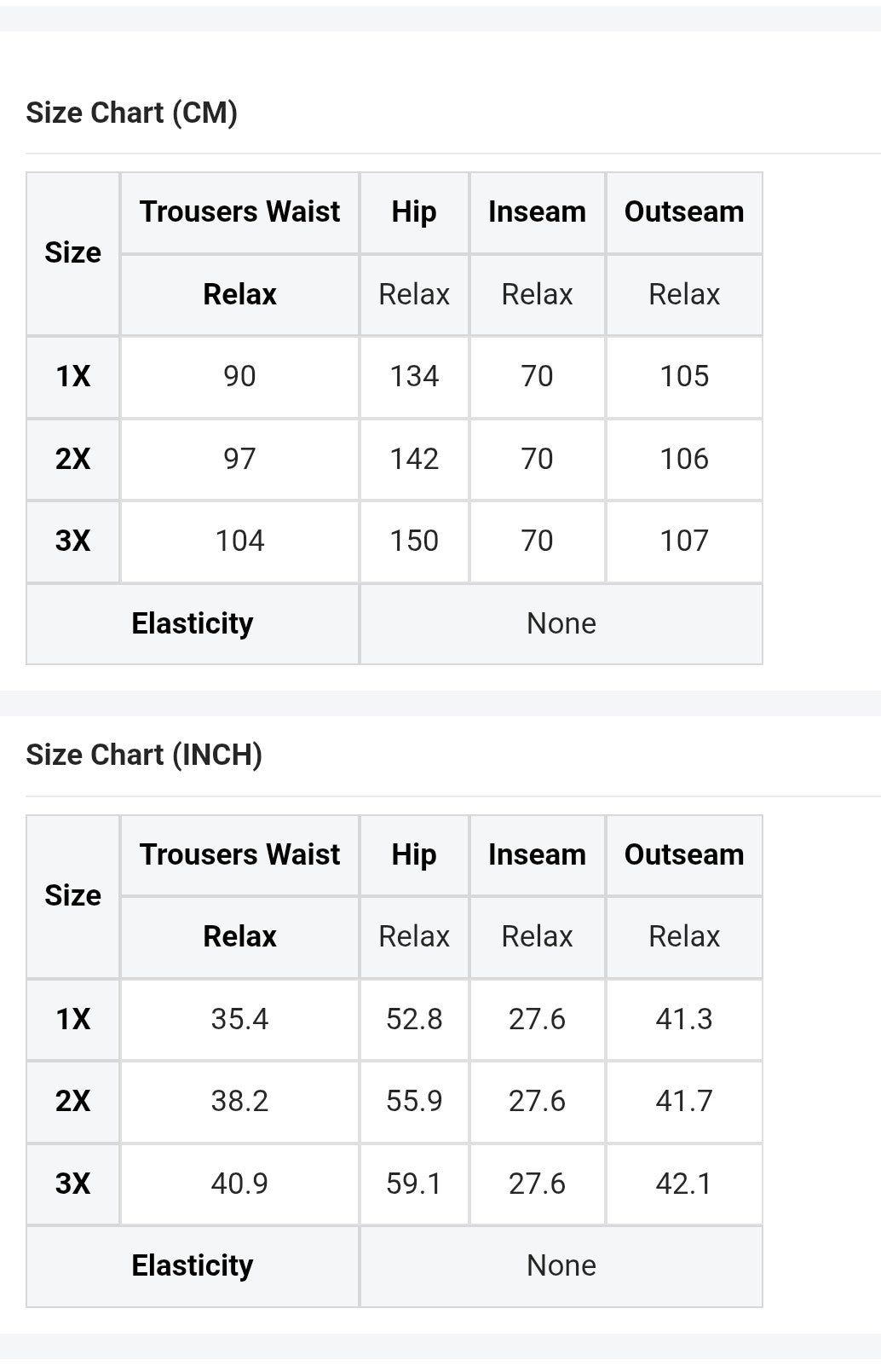 Ladies Sizing Chart