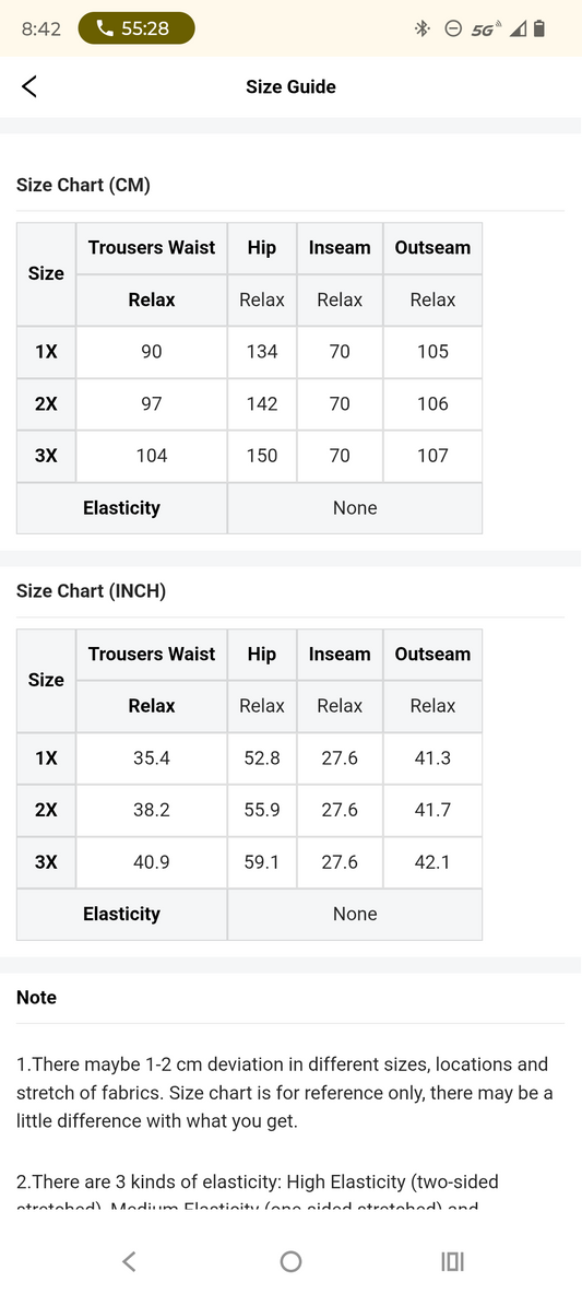 Ladies Sizing Chart